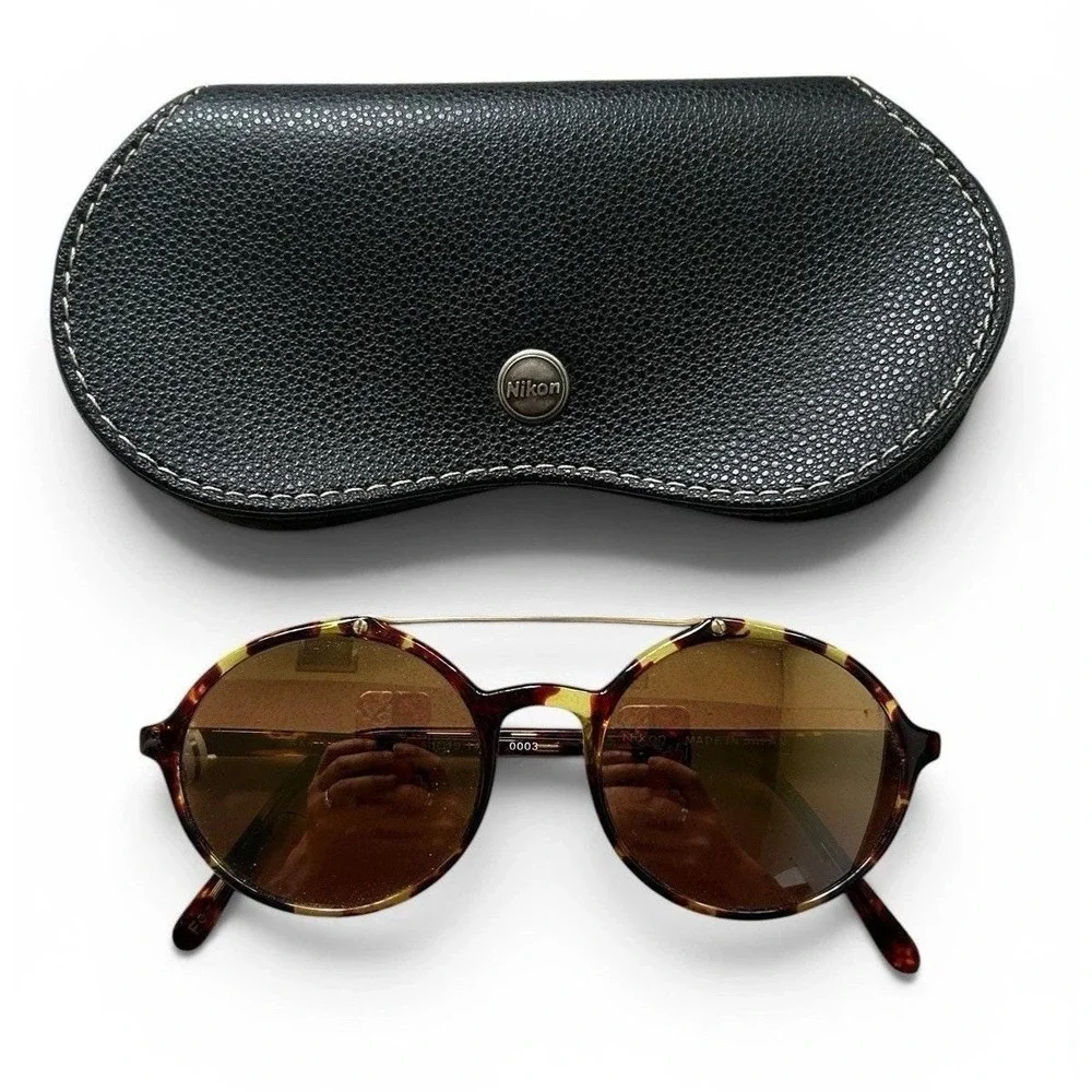 Vintage Nikon Gold Tone Round Tortoiseshell Sunglasses & Case NK4769-2 Japan